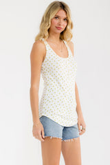 Mustard Floral Pointelle Knit Button Tank Top
