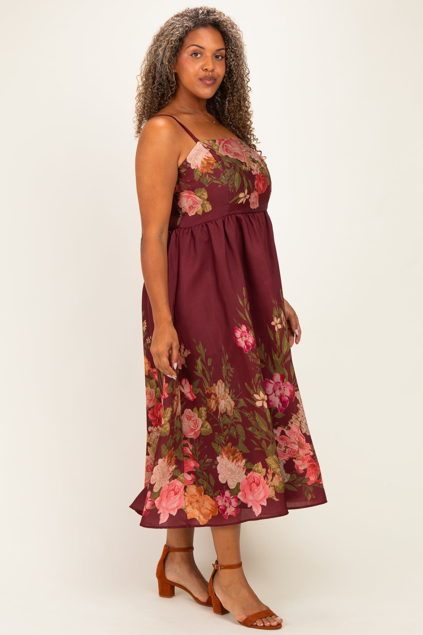 Burgundy Floral Thin Strap Plus Maxi Dress – PinkBlush