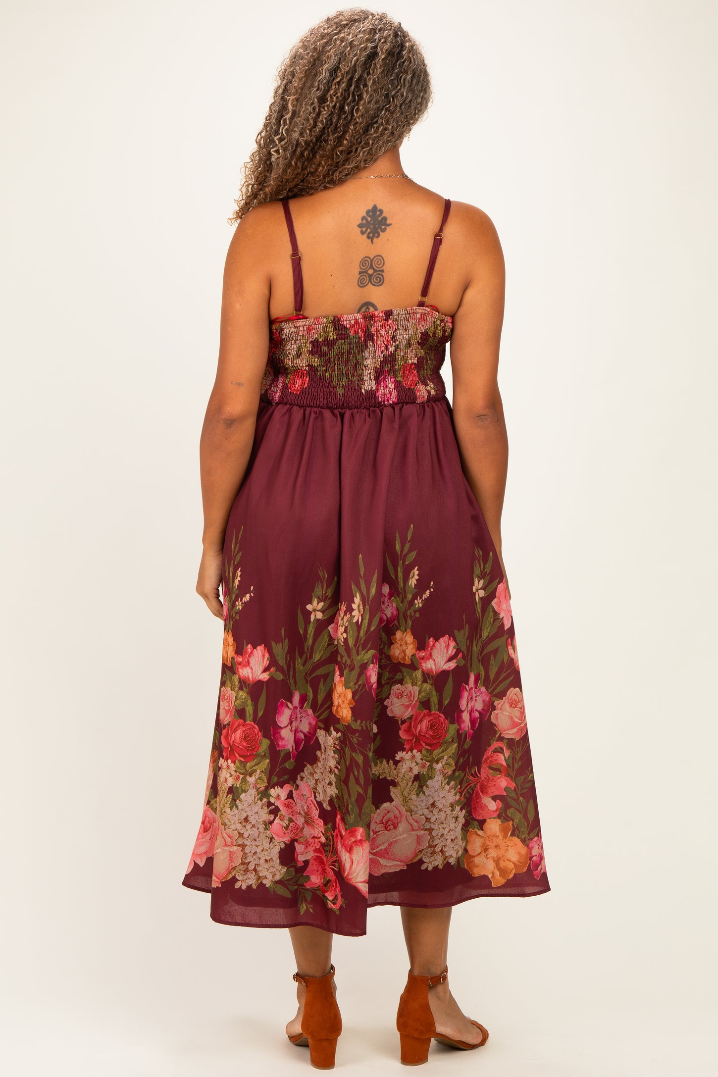 Burgundy Floral Thin Strap Plus Maxi Dress – PinkBlush