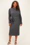 Charcoal Ribbed Tie Waist Plus Sweater Dress