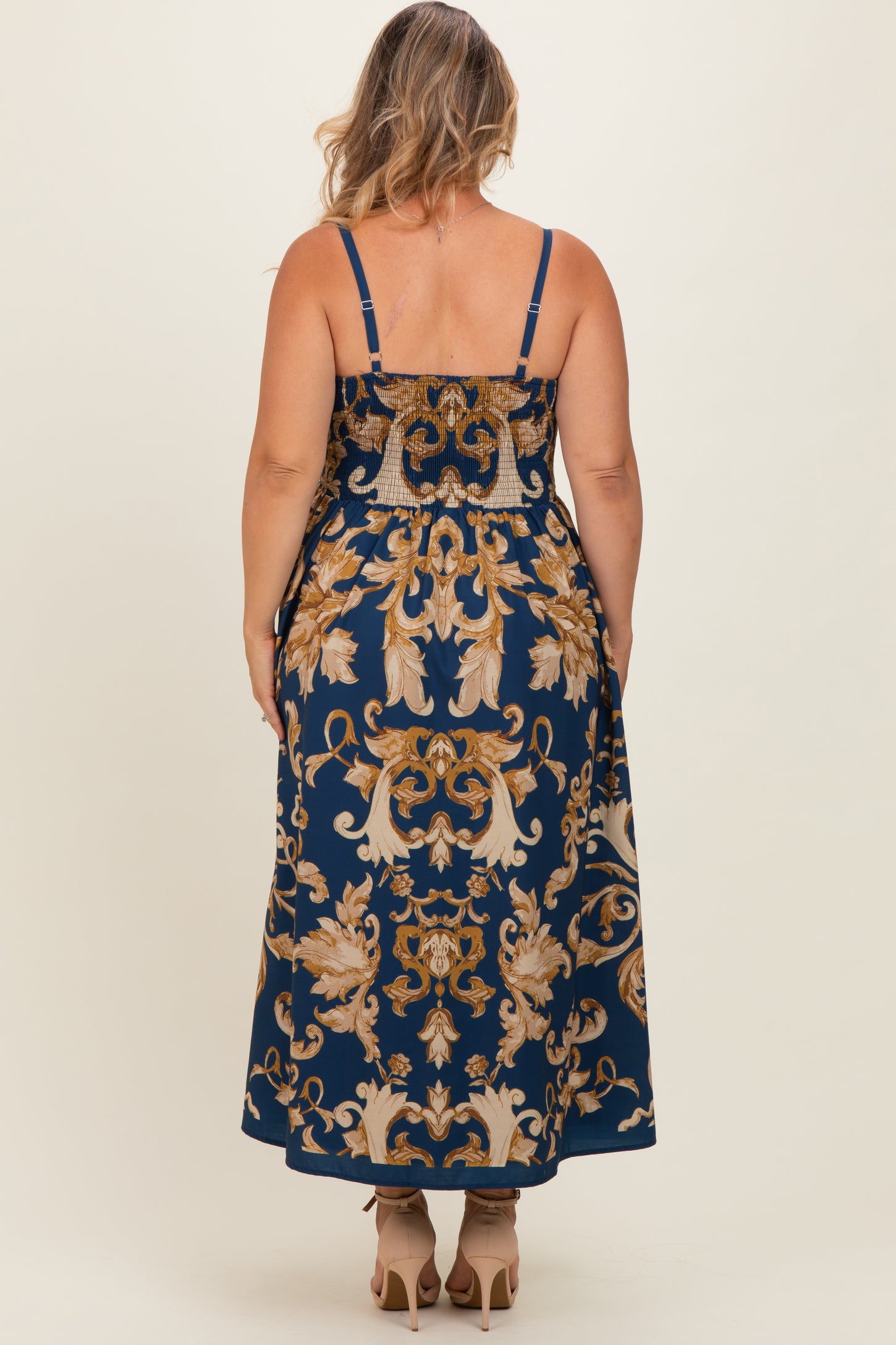 Dark Teal Damask Sleeveless Maternity Plus Maxi Dress – PinkBlush