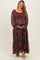Wine Paisley Smocked Tiered Maternity Plus Maxi Dress