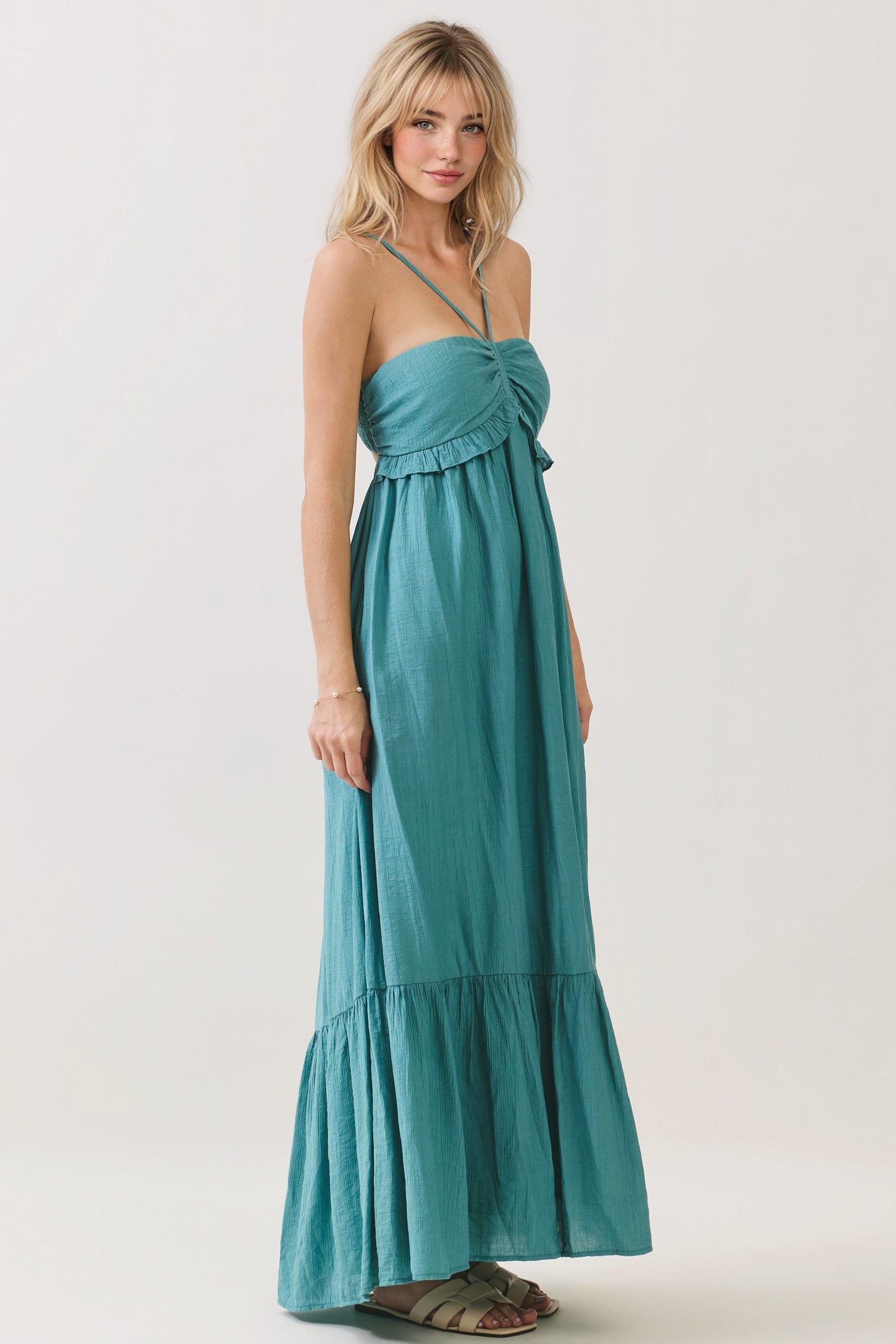 aqua halter dress Pleated Gown | Women's Clothing and Accessories 70 cm / 27.56 in AQUA Halter Mixed Media Gown