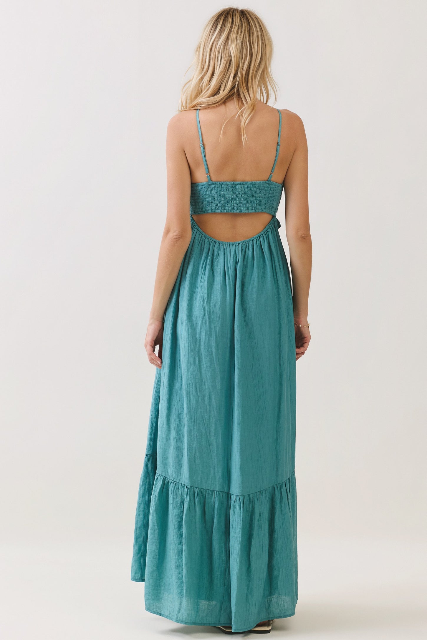 Aqua Teal Halter Neck Tiered Cutout Maxi Dress – PinkBlush