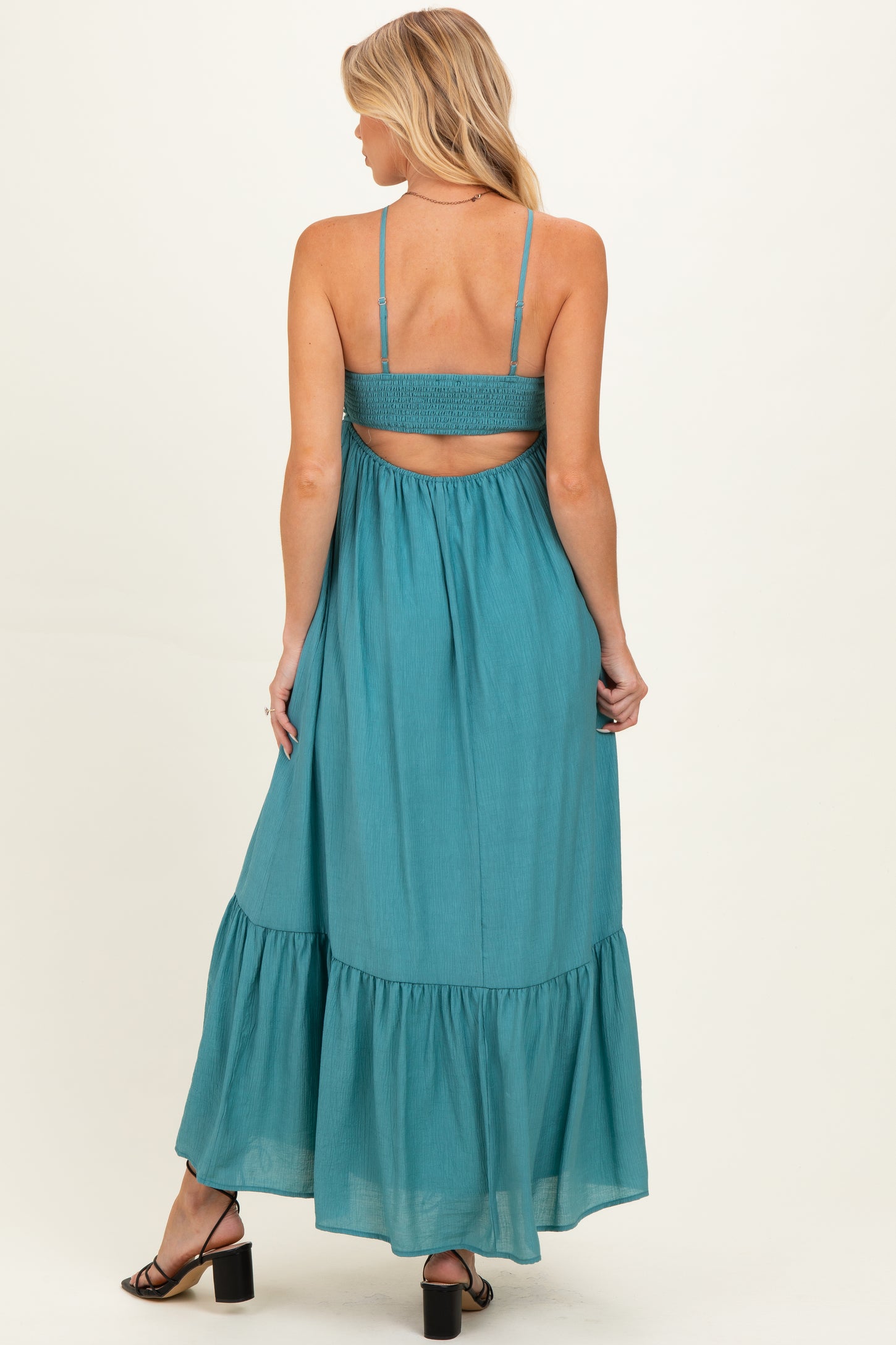 Aqua Teal Halter Neck Tiered Cutout Maternity Maxi Dress PinkBlush Aqua Teal Halter Neck Tiered Cutout Maternity Maxi Dress PinkBlush