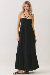 Black Halter Neck Tiered Cutout Maternity Maxi Dress