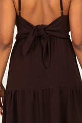 Brown Tiered Cutout Tie Back Maternity Midi Dress