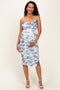 Blue Floral Mesh Ruched Crossback Maternity Midi Dress