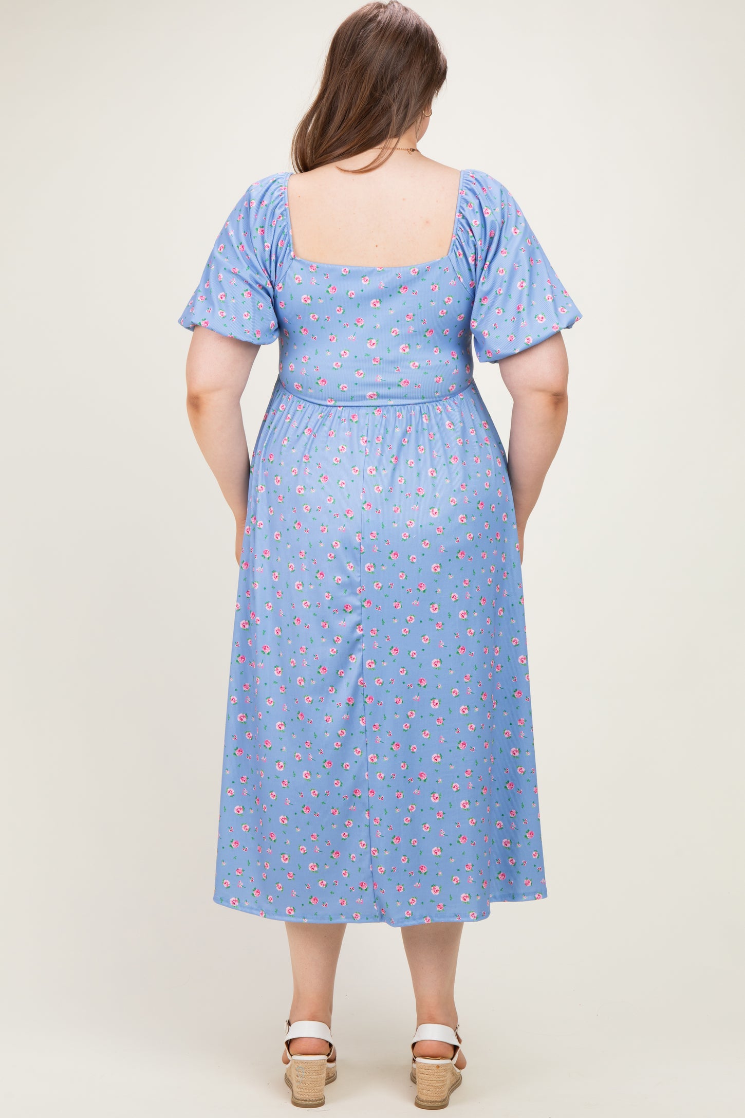 Light Blue Floral Bubble Short Sleeve Babydoll Plus Maternity Dress – PinkBlush
