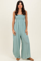 Sage Smocked Wide Leg Adjustable Strap Maternity Jumpsuit