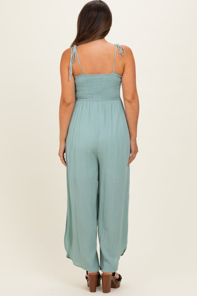 Sage Smocked Wide Leg Adjustable Strap Maternity Jumpsuit