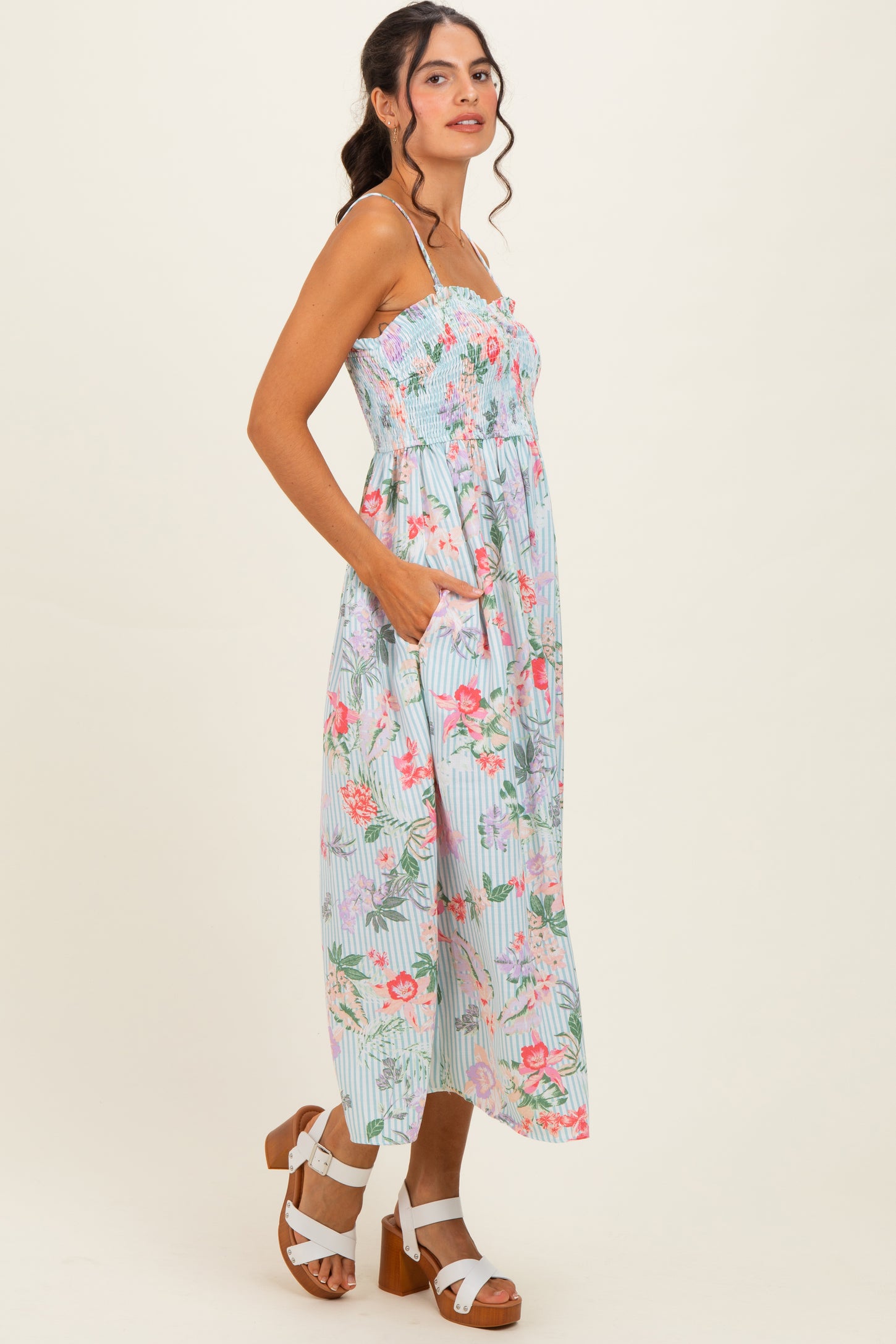 aqua printed maxi dress Oliphant Taj Aqua V-Neck Maxi Dress Taj Aqua / S