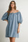 Light Blue Chambray Jacquard Puff Sleeve Mini Dress