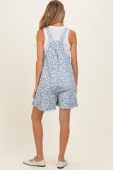 Denim Blue Floral Maternity Short Overalls
