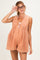 Brick Deep V-Neck Pleated Front Tie Sleeveless Maternity Romper