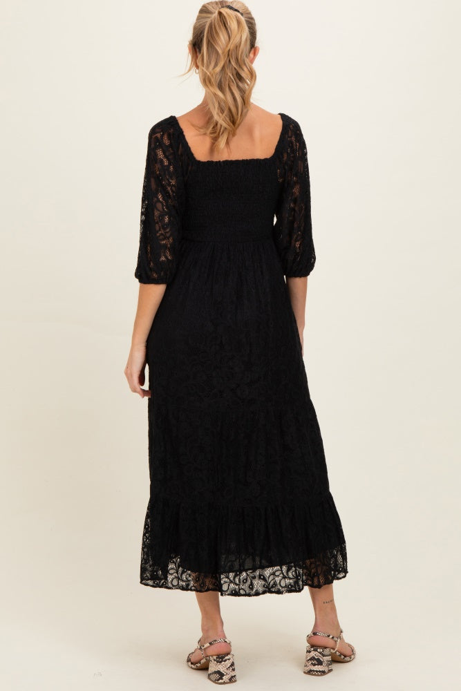 Black Lace Smocked Maternity Midi Dress Black Lace Smocked Maternity Midi Dress