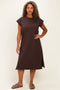 Brown Plus Round Neck Short Sleeve Midi Dress