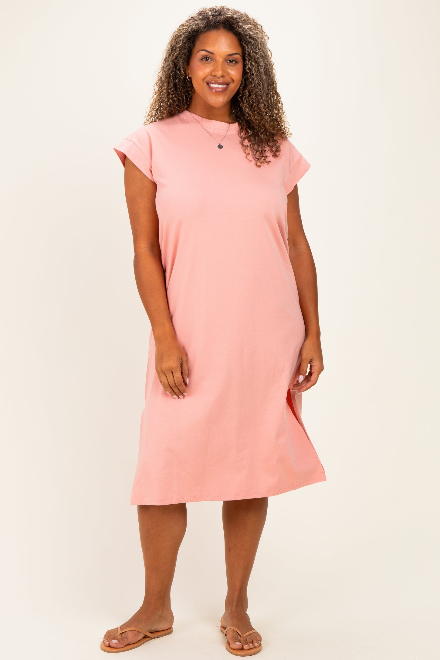 Pink Plus Round Neck Short Sleeve Midi Dress – PinkBlush