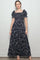 Black Floral Ruffle Accent Smocked Maxi Dress