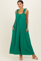 Green Ruffle Strap Maternity Wide Leg Jumpsuit