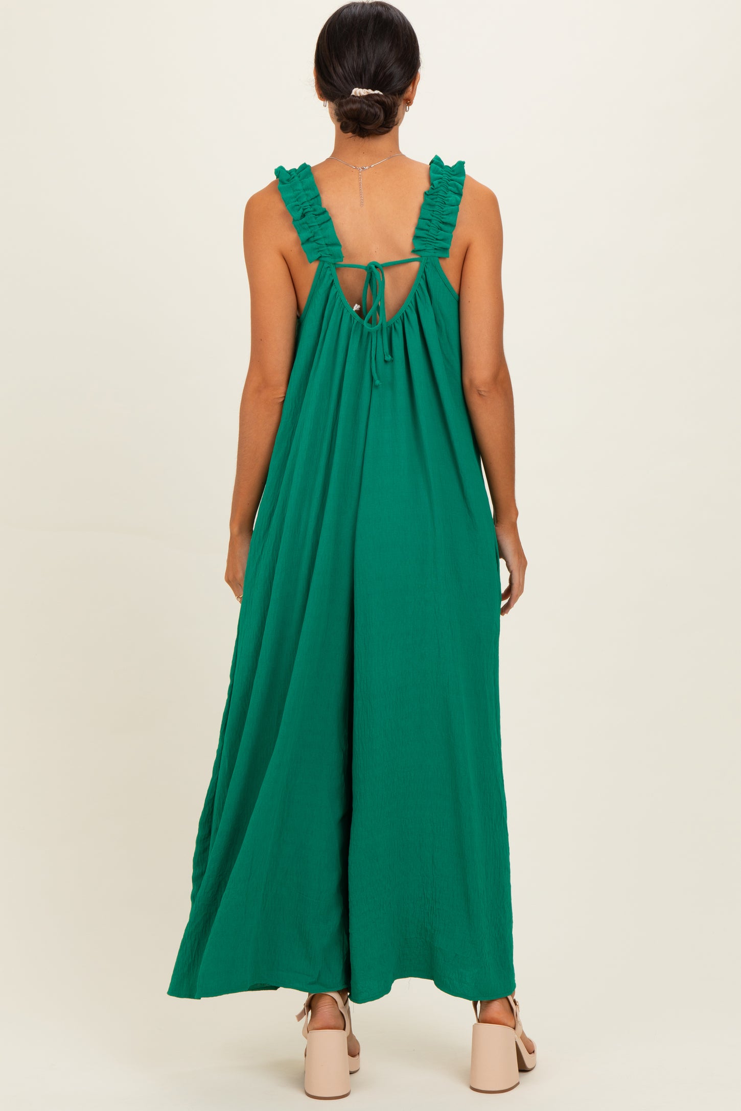 Green Ruffle Strap Wide Leg Jumpsuit