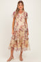 Yellow Floral Print Smocked Tiered Maternity Midi Dress