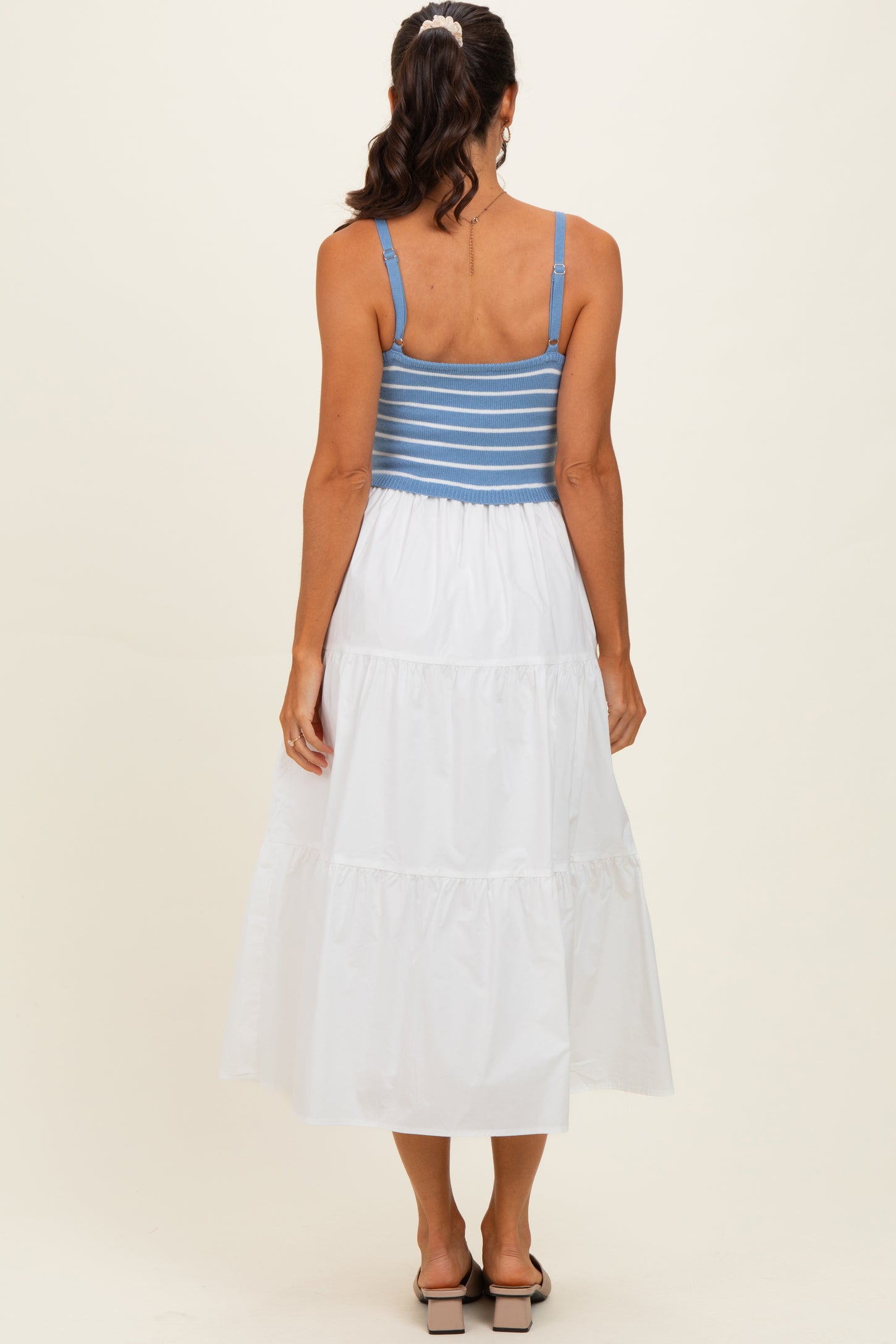 Blue Striped Knit Top Tiered Midi Dress Blue Striped Knit Top Tiered Midi Dress