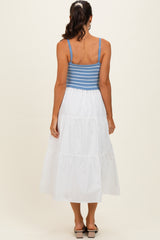 Blue Striped Knit Top Tiered Midi Dress