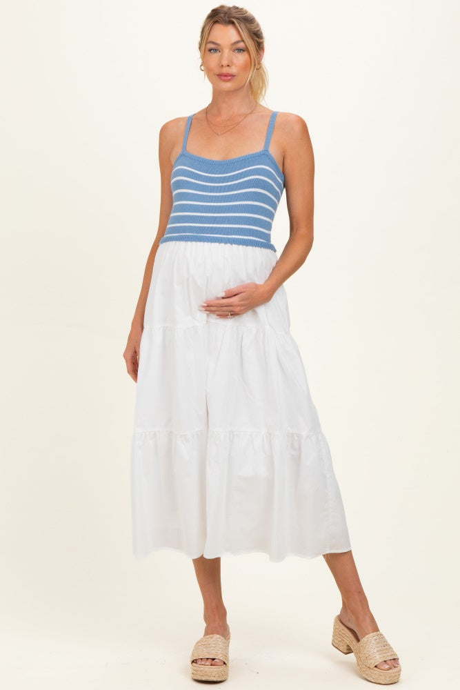 knit bodice dress with tiered midi skirt ADEAM Tabi Tiered Knit Midi Dress