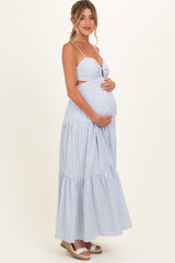White Striped Cutout Tie Back Maternity Maxi Dress