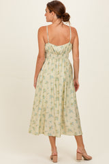 Cream Striped Floral Smocked Waist Midi Dress