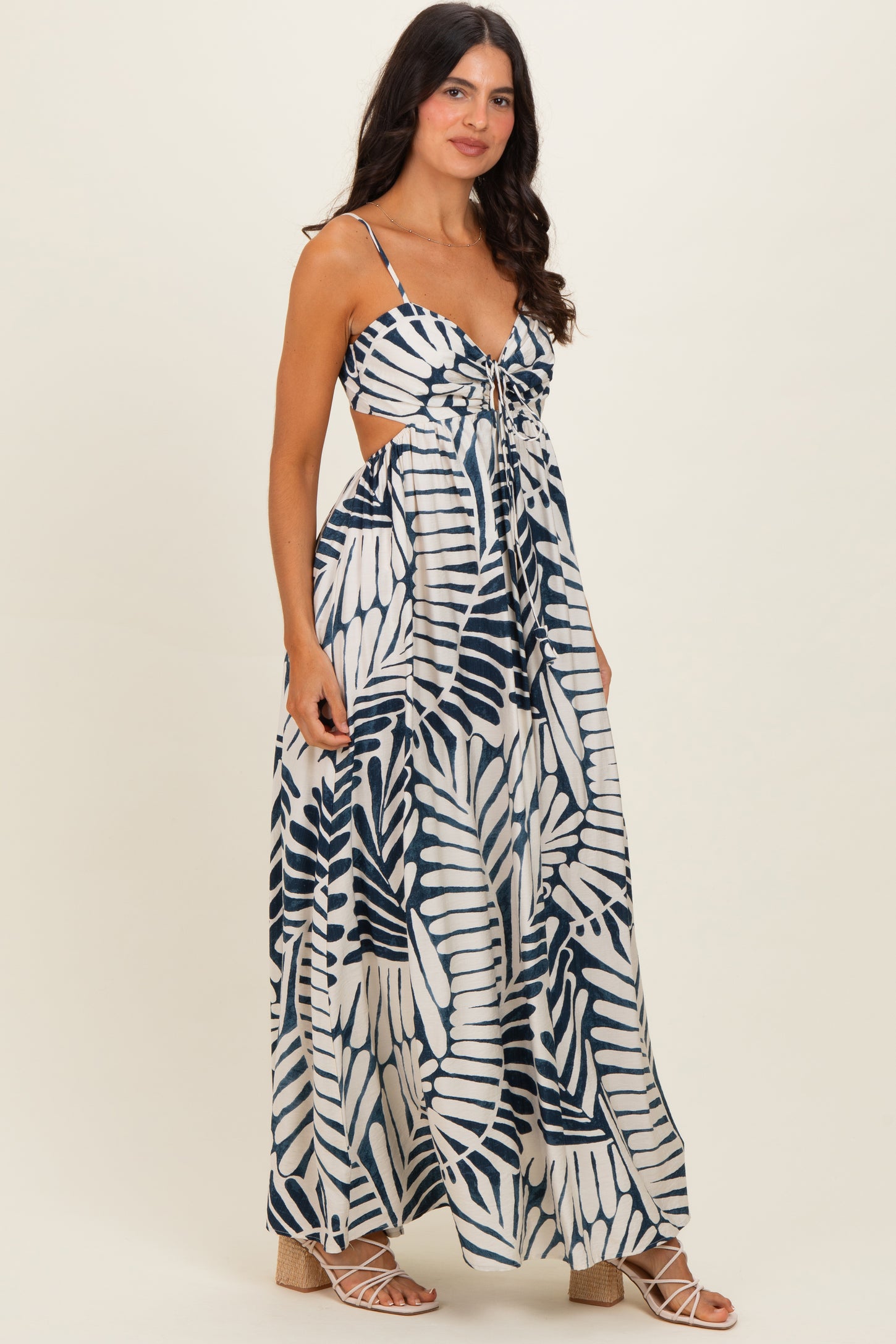 tie back maxi dress Navy Printed Cutout Tie Back Maxi Dress – PinkBlush