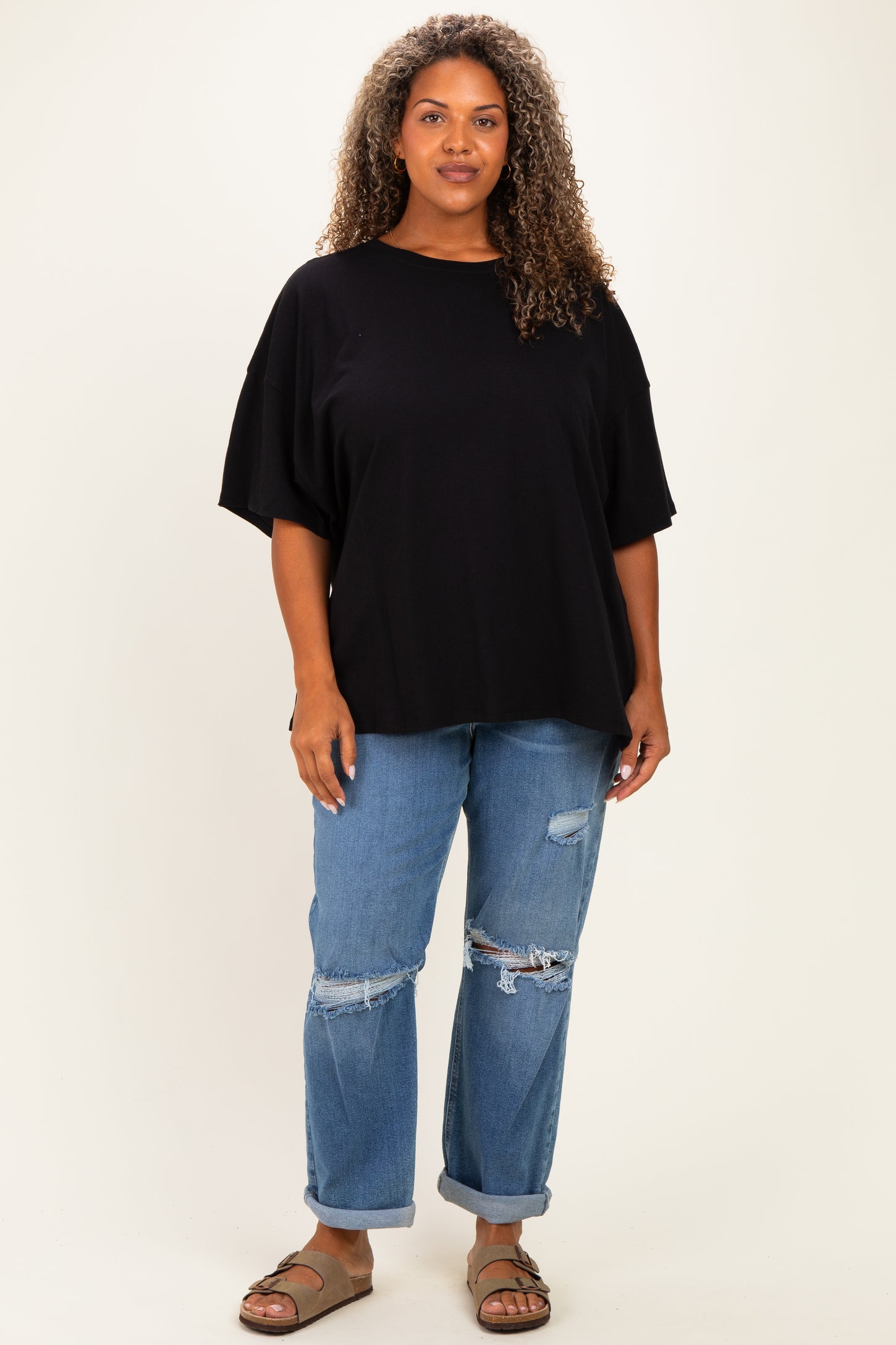 Black Plus Cotton Oversized Tunic Tee