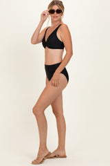 Black Twist Front V-Neck Maternity Bikini Set