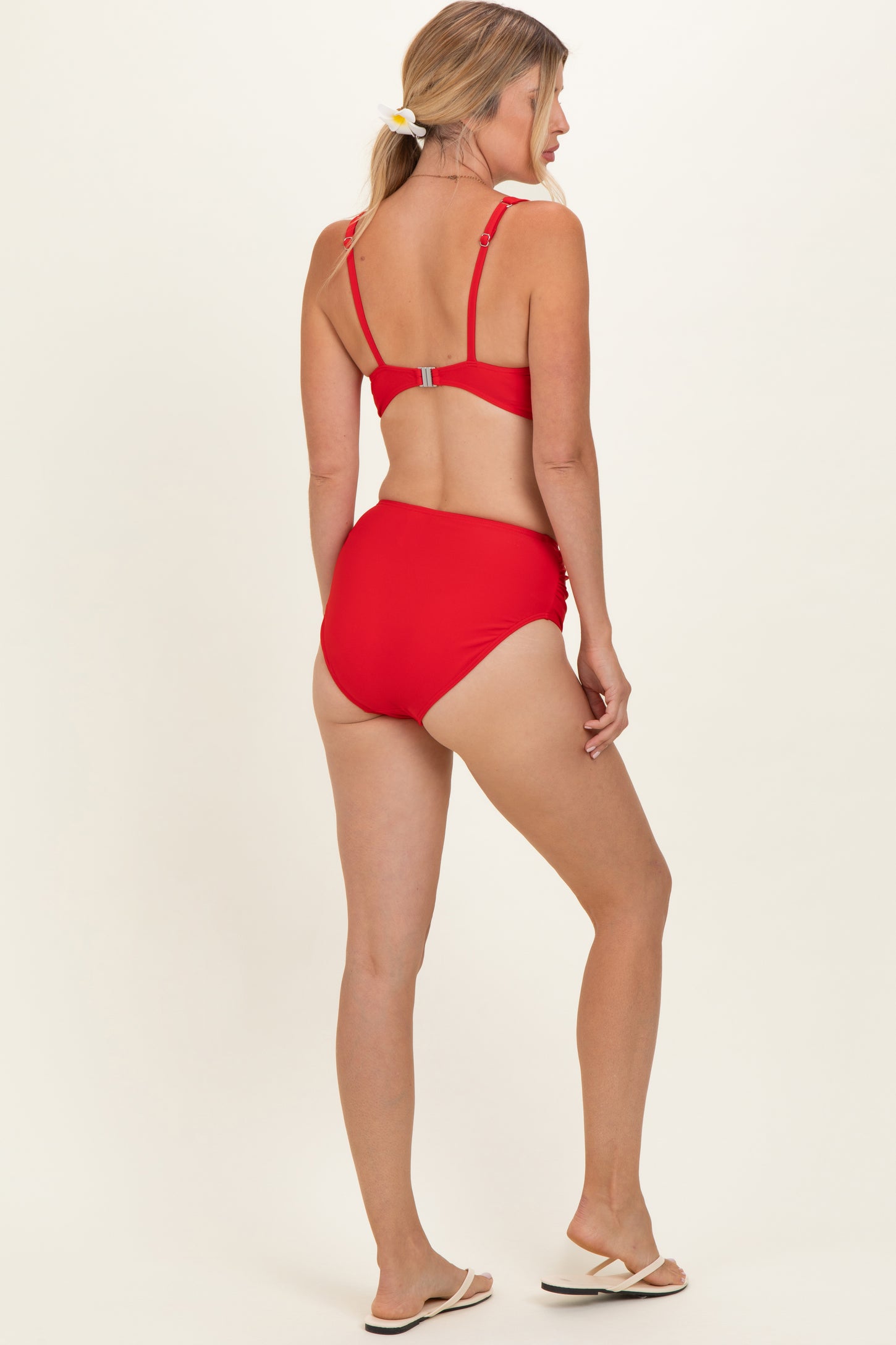 Red Twist Front V-Neck Bikini Set