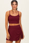 Burgundy Ribbed Crop Tank Swim Skirt Set
