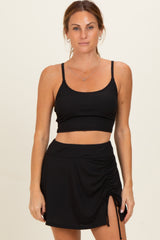Black Ribbed Crop Tank Swim Skirt Set