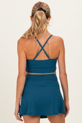 Teal Ribbed Crop Tank Swim Skirt Maternity Set