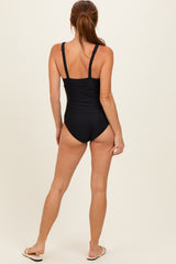 Black Keyhole Ruched One Piece Swimsuit