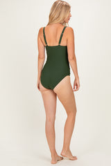 Army Green Ruched Square Neck One Piece Swimsuit