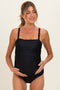 Black Ruched Square Neck One Piece Maternity Swimsuit