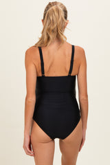 Black Ruched Square Neck One Piece Maternity Swimsuit