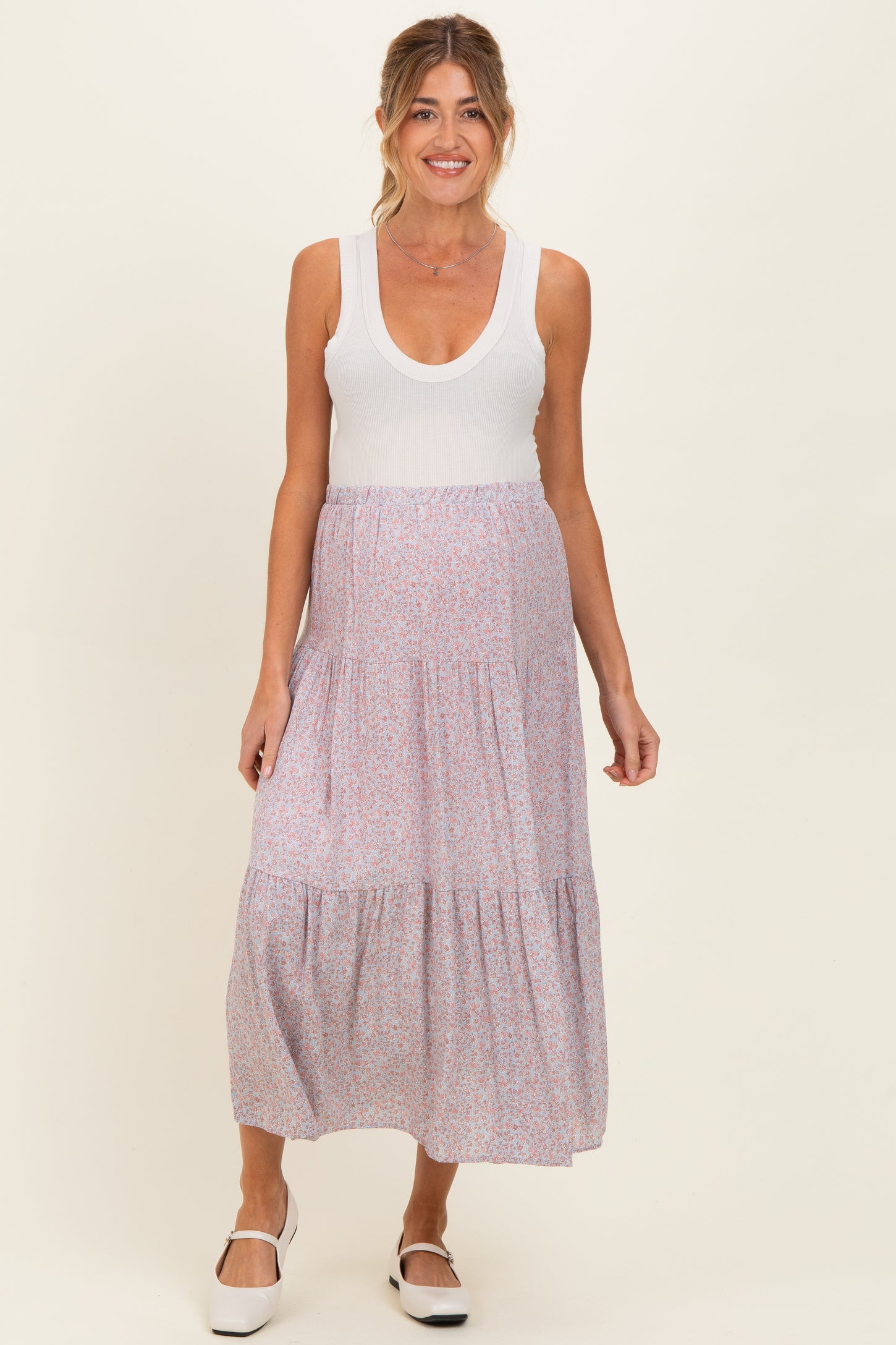 Pink Floral Maternity Maxi Skirt