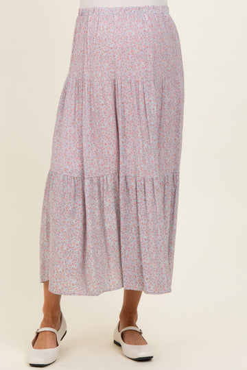 Pink Floral Maternity Maxi Skirt