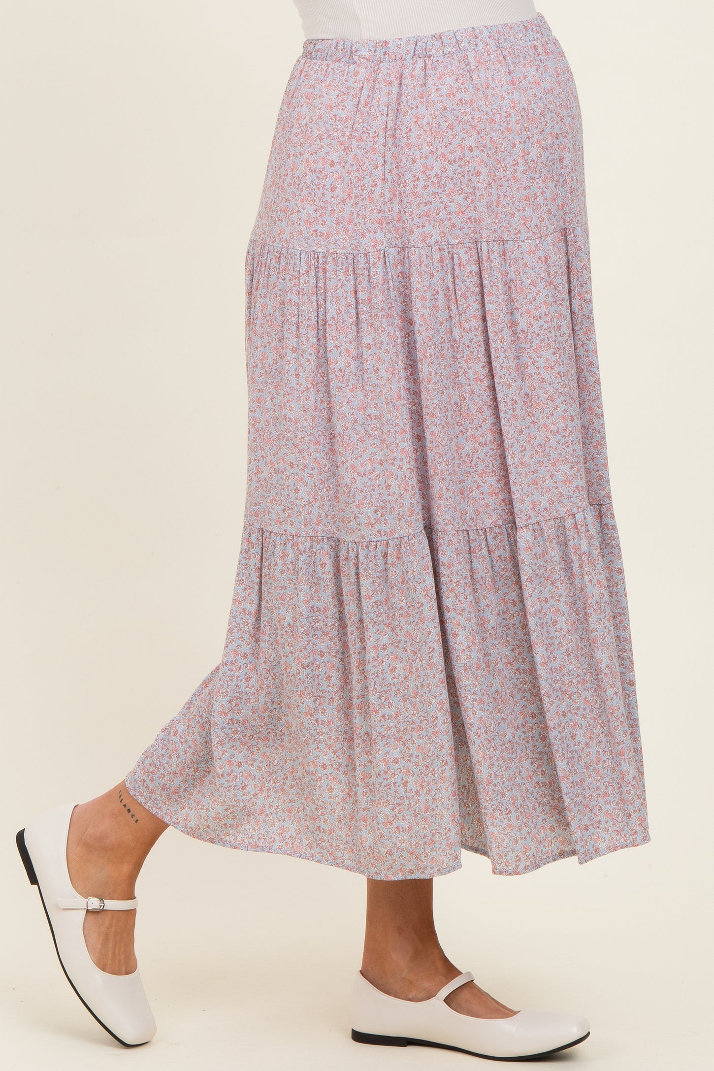 Pink Floral Maternity Maxi Skirt