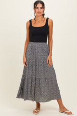 Black Floral Maternity Maxi Skirt