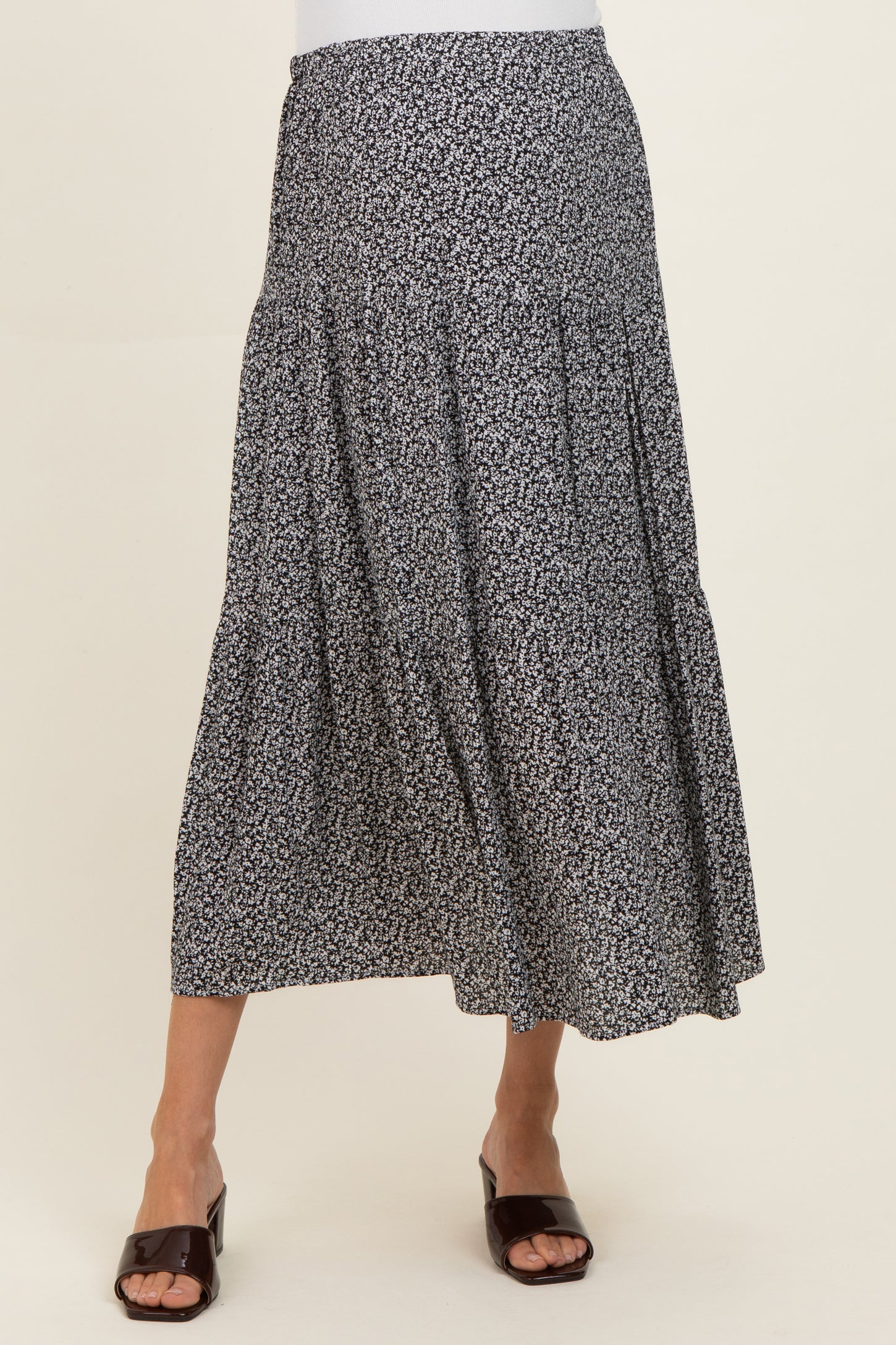Black Floral Maternity Maxi Skirt