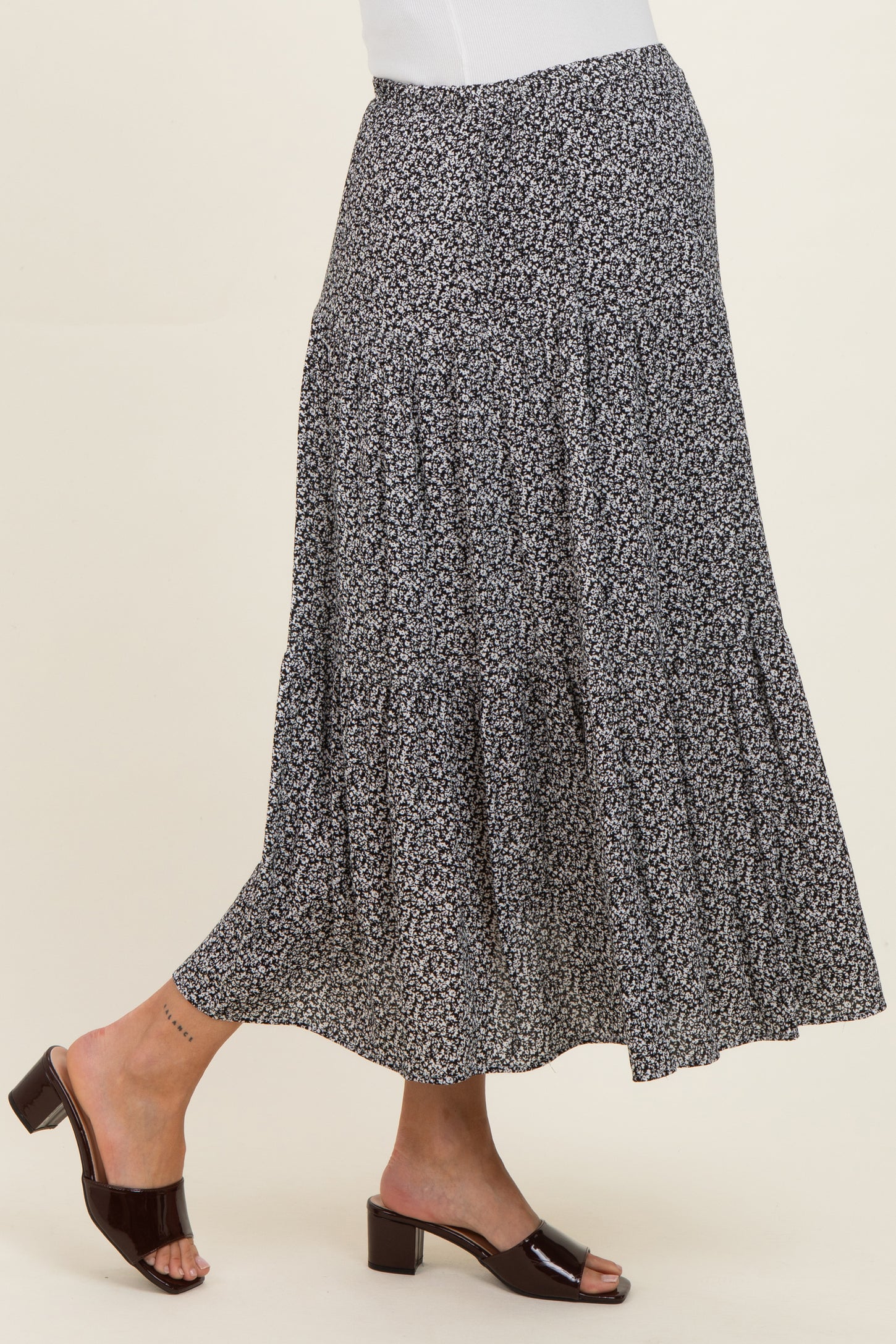 Black Floral Maternity Maxi Skirt