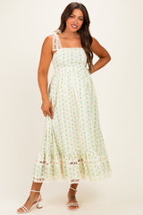 Ivory Floral Crochet Lace Detail Maternity Midi Dress