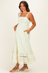 Ivory Floral Crochet Lace Detail Maternity Midi Dress
